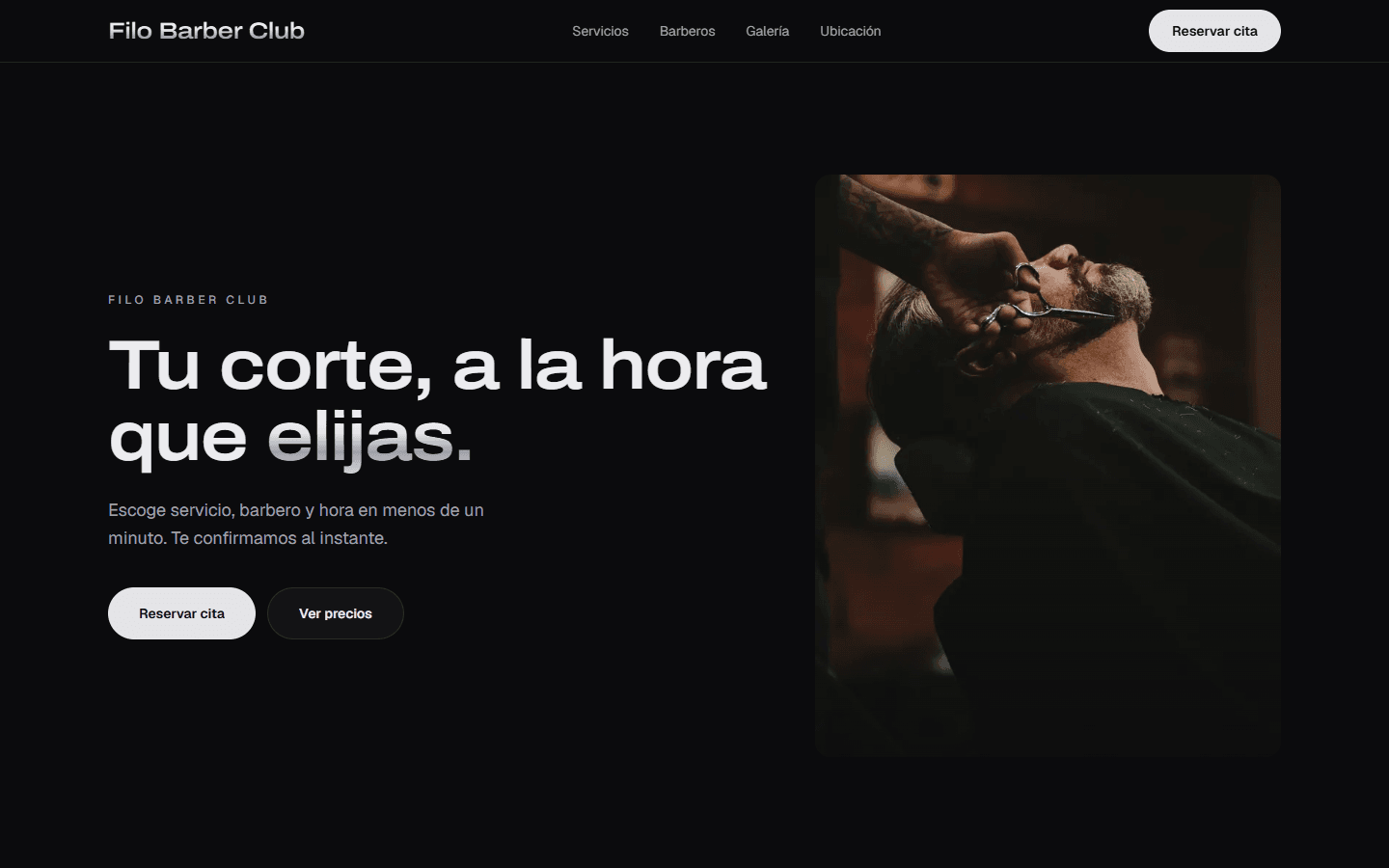 Web de una barbería con el botón Reservar cita